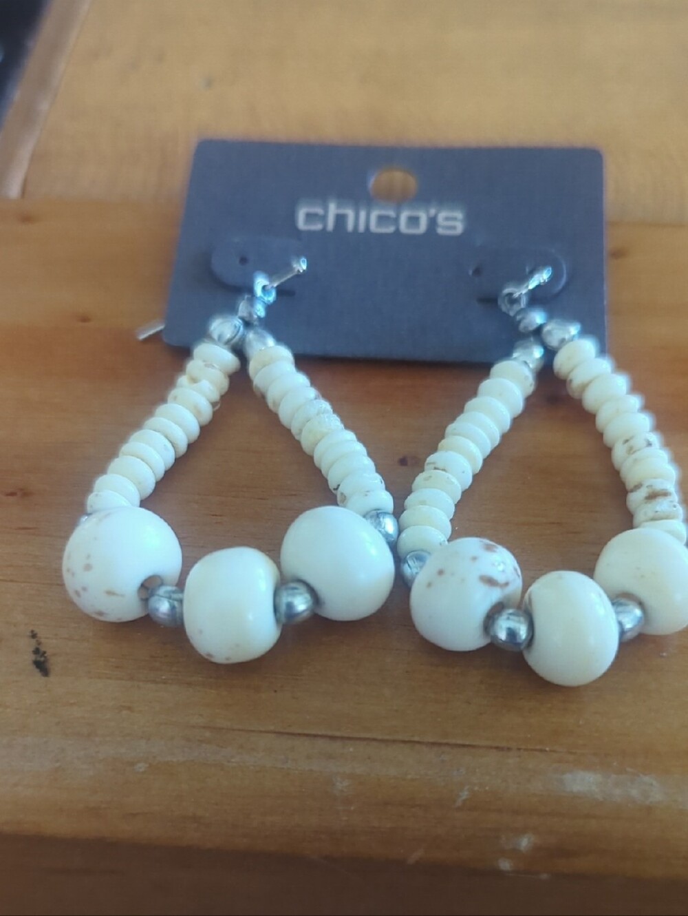 Chico's Cream Beaded Triangle Drop Earrings